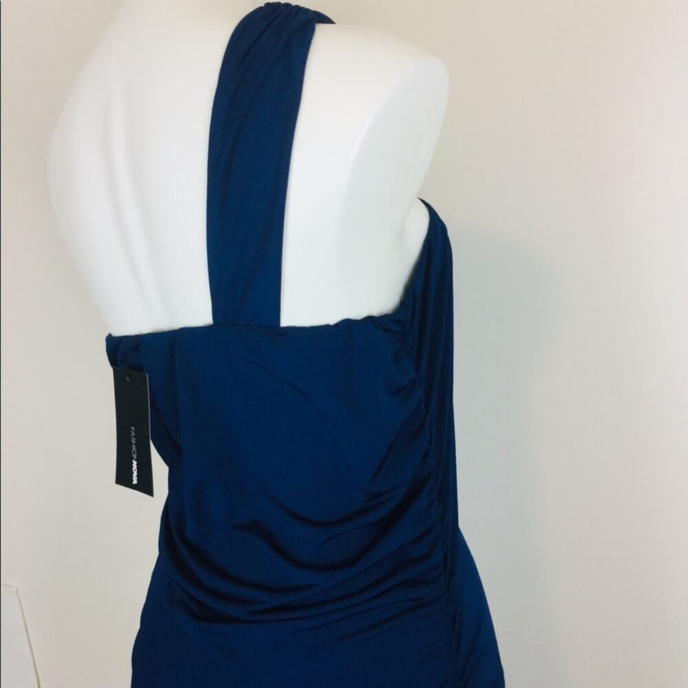 NWT Fashion Nova Tessa Ruched Midi Dress Navy One Shoulder Size 1X - Picture 9 of 12